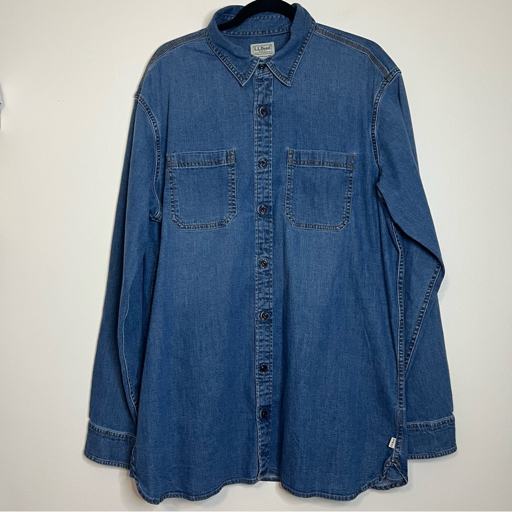 L.L. Bean Men’s Denim Shirt Size L Tall Button Down Traditional Fit Cotton Blend